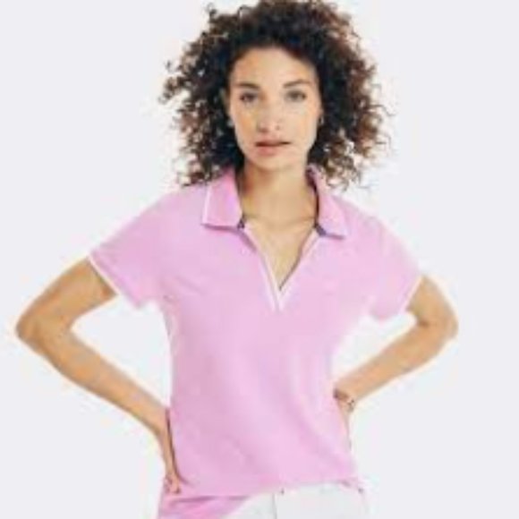 Nautica Sustainably Crafted Ocean Split-Neck Polo - Pink - Size Medium - Picture 2 of 6